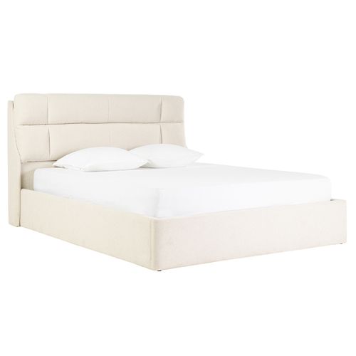 Lit Coffre 2 Places 160x200 Cm En Tissu Texturé Beige Hono