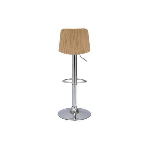 Tabouret De Bar Réglable Blanc, Bois Clair Et Pied Chromé Doa