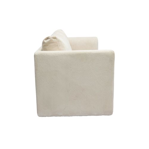 Canapé Convertible 2 Places En Tissu Velours Côtelé Beige Leon