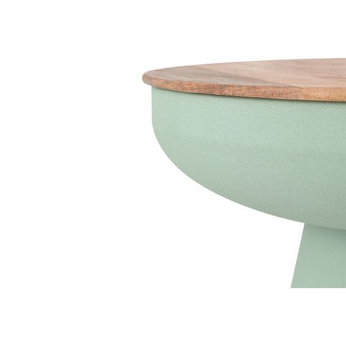 Table D'appoint Ronde Design Avec Rangement En Métal Vert Céladon Et Bois Manguier Massif H52 Cm Tam