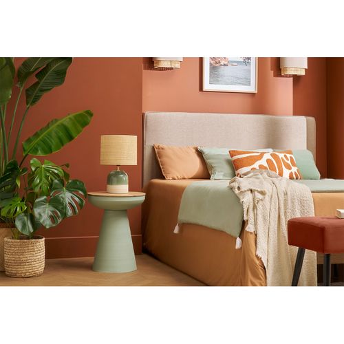 Table D'appoint Ronde Design Avec Rangement En Métal Vert Céladon Et Bois Manguier Massif H52 Cm Tam