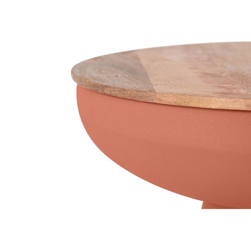 Table D'appoint Ronde Design Avec Rangement En Métal Terre Brulée Et Bois Manguier Massif H52 Cm Tam