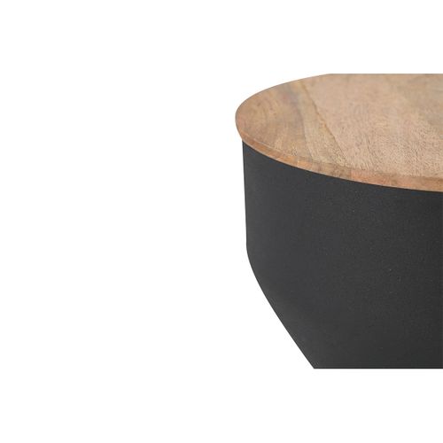 Table D'appoint Ronde Avec Rangement En Métal Gris Anthracite Et Bois Manguier Massif D30 Cm Yoyo