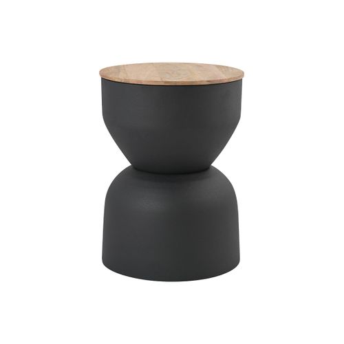 Table D'appoint Ronde Avec Rangement En Métal Gris Anthracite Et Bois Manguier Massif D30 Cm Yoyo
