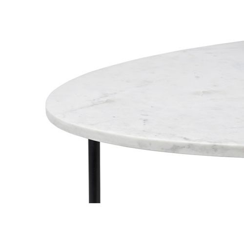 Table Basse Ovale En Marbre Blanc Et Métal Noir L115 Cm Carrare