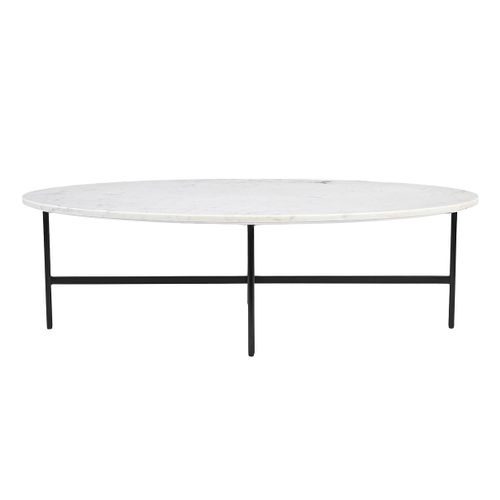 Table Basse Ovale En Marbre Blanc Et Métal Noir L115 Cm Carrare