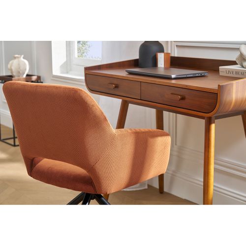 Chaise Pivotante 360° En Tissu Velours Côtelé Terre Brûlée Et Métal Noir Laurette