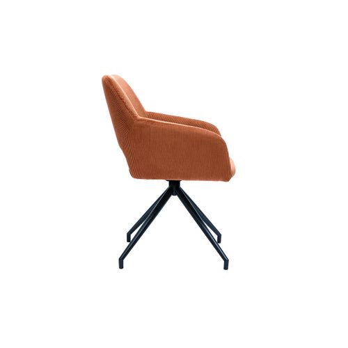 Chaise Pivotante 360° En Tissu Velours Côtelé Terre Brûlée Et Métal Noir Laurette