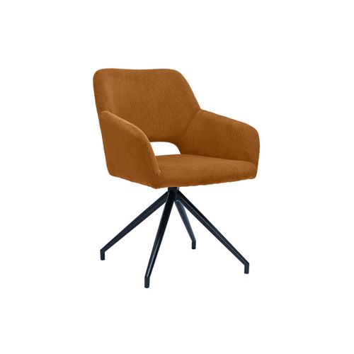 Chaise Pivotante 360° En Tissu Velours Côtelé Terre Brûlée Et Métal Noir Laurette