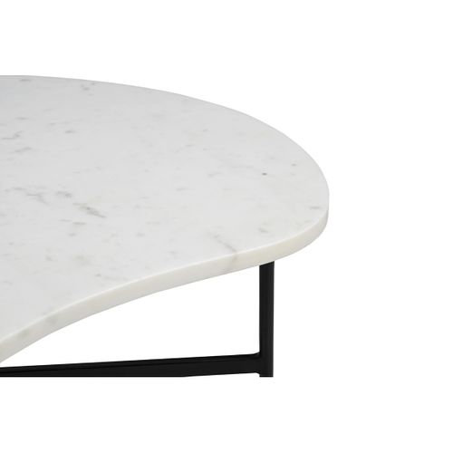 Table Basse Design En Marbre Blanc Et Métal Noir L80 Cm Sasso