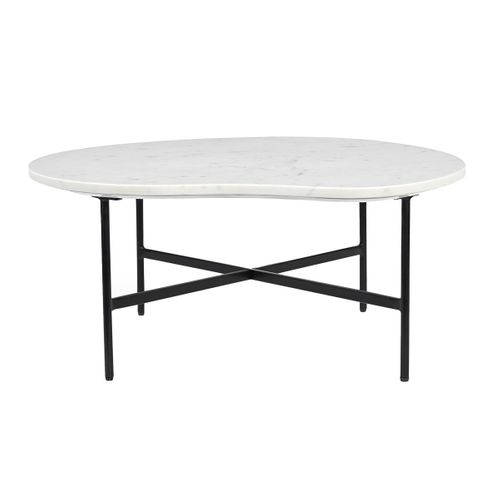 Table Basse Design En Marbre Blanc Et Métal Noir L80 Cm Sasso