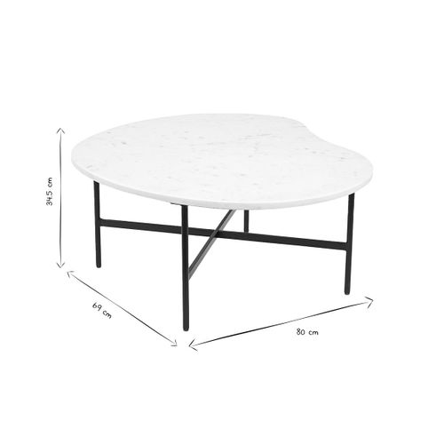 Table Basse Design En Marbre Blanc Et Métal Noir L80 Cm Sasso