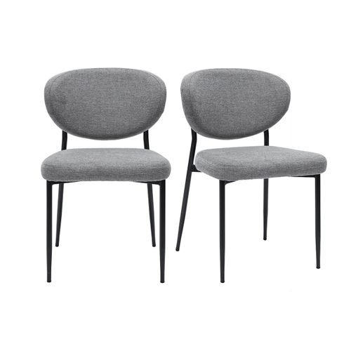 Chaises En Tissu Effet Velours Texturé Gris Et Métal Noir (lot De 2) Breka