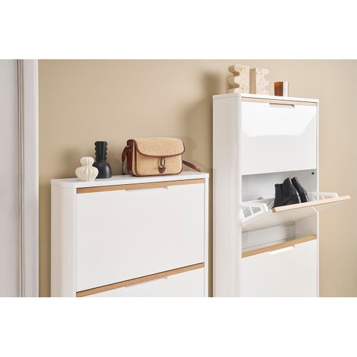 Meuble à Chaussures 4 Portes Finition Blanc Laqué Brillant L68 Cm Kirk