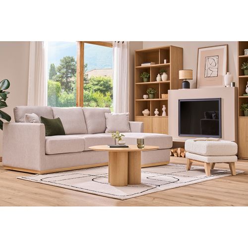 Canapé D'angle Droit En Tissu Effet Velours Texturé Beige 3 Places Moss