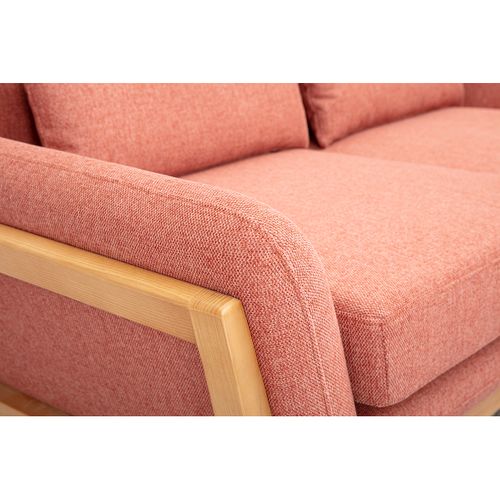 Canapé Scandinave 2 Places En Tissu Effet Velours Texturé Terracotta Et Bois Clair Yoko