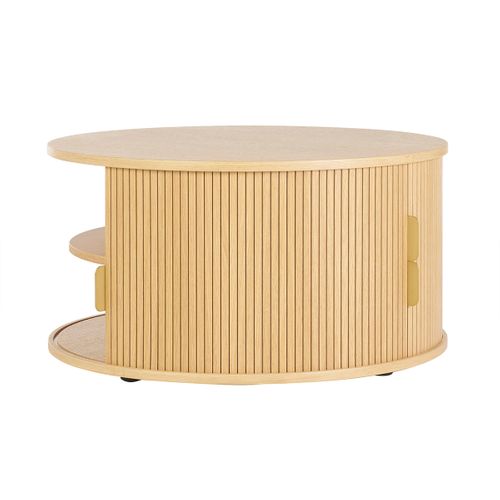 Table Basse Ronde Finition Bois Clair Chêne 2 Portes Coulissantes D80 Cm Epic