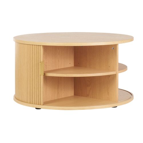 Table Basse Ronde Finition Bois Clair Chêne 2 Portes Coulissantes D80 Cm Epic