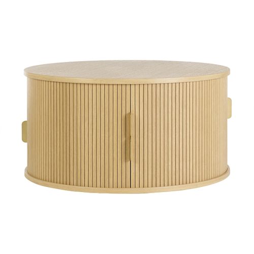 Table Basse Ronde Finition Bois Clair Chêne 2 Portes Coulissantes D80 Cm Epic