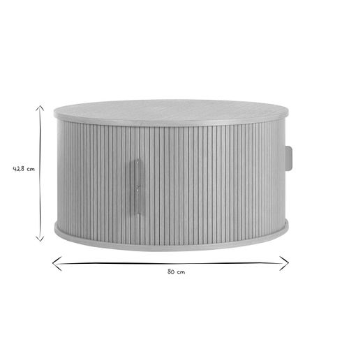Table Basse Ronde Finition Bois Clair Chêne 2 Portes Coulissantes D80 Cm Epic