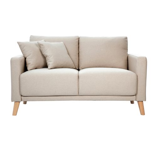Canapé 2 Places En Tissu Beige Et Bois Clair Munik