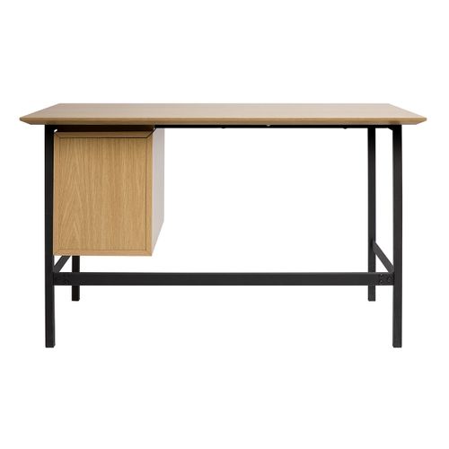 Bureau Avec Rangements 2 Tiroirs L120 Cm - Bois Chêne Et Métal Noir