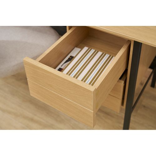 Bureau Avec Rangements 2 Tiroirs L120 Cm - Bois Chêne Et Métal Noir
