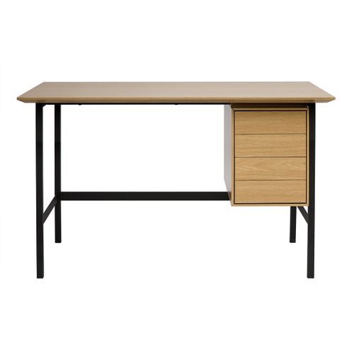Bureau Avec Rangements 2 Tiroirs L120 Cm - Bois Chêne Et Métal Noir