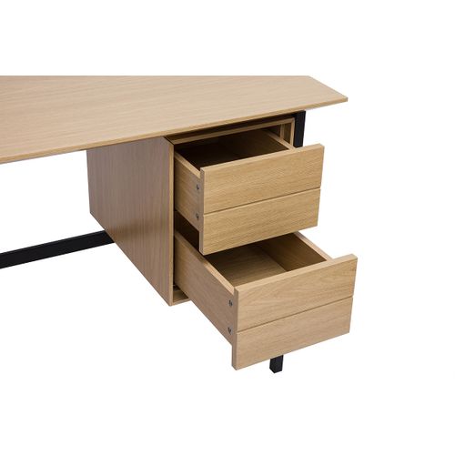 Bureau Avec Rangements 2 Tiroirs L120 Cm - Bois Chêne Et Métal Noir