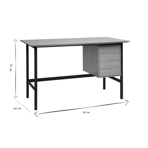Bureau Avec Rangements 2 Tiroirs L120 Cm - Bois Chêne Et Métal Noir
