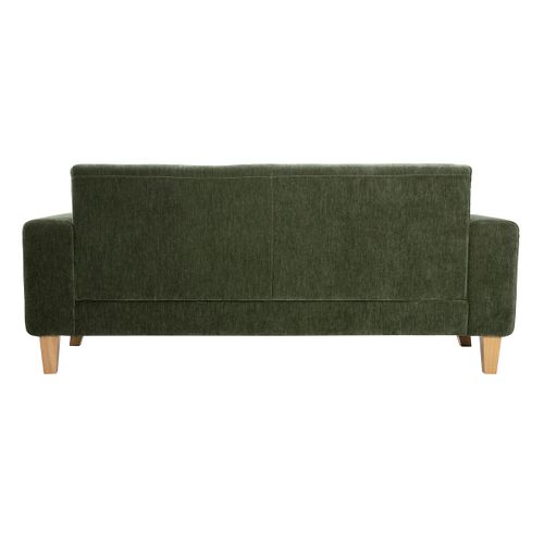 Canapé Scandinave 3 Places En Tissu Effet Velours Vert Kaki Et Bois Clair Fjord