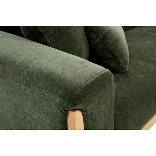 Canapé Scandinave 3 Places En Tissu Effet Velours Vert Kaki Et Bois Clair Fjord