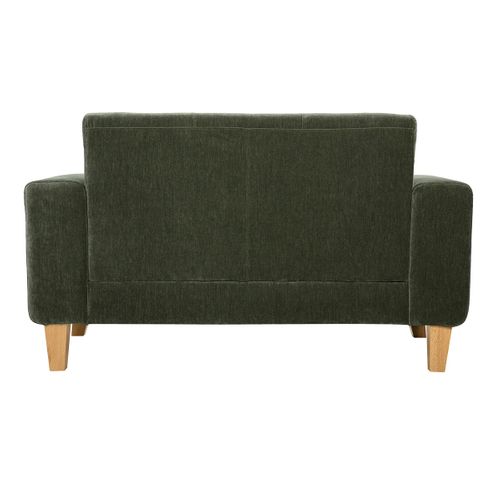 Canapé Scandinave 2 Places En Tissu Effet Velours Vert Kaki Et Bois Clair Fjord