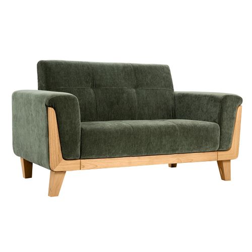 Canapé Scandinave 2 Places En Tissu Effet Velours Vert Kaki Et Bois Clair Fjord