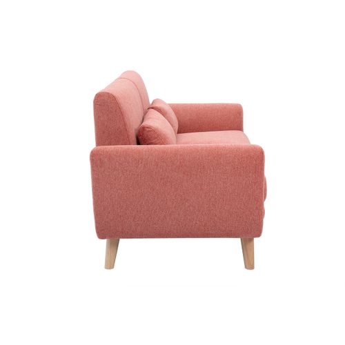 Canapé Scandinave 2 Places En Tissu Effet Velours Texturé Terracotta Et Bois Clair Ektor