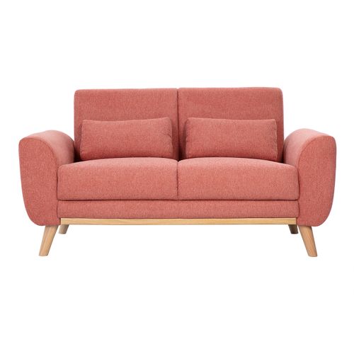 Canapé Scandinave 2 Places En Tissu Effet Velours Texturé Terracotta Et Bois Clair Ektor
