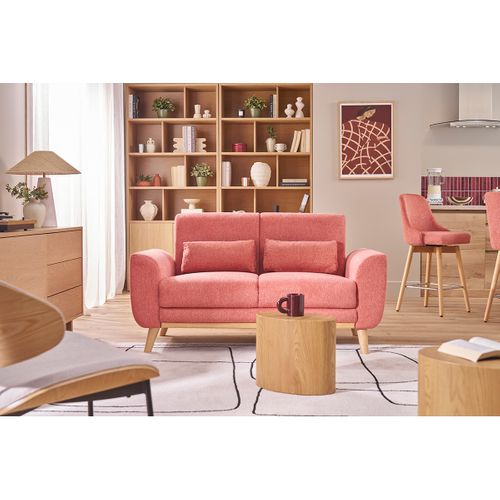 Canapé Scandinave 2 Places En Tissu Effet Velours Texturé Terracotta Et Bois Clair Ektor