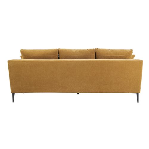 Canapé Design 3 Places En Tissu Effet Velours Jaune Curry Et Métal Noir Jerry