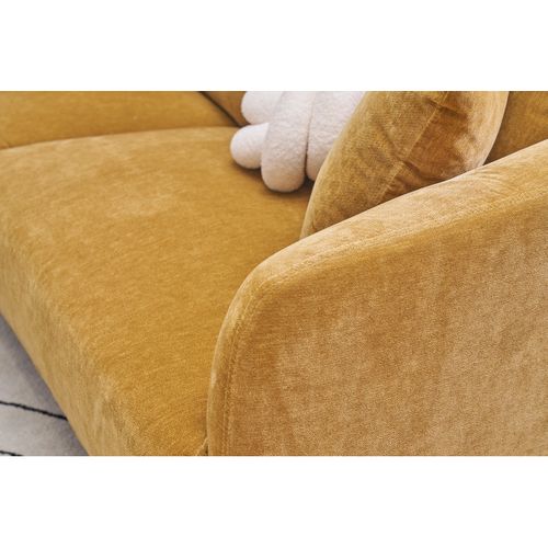 Canapé Design 3 Places En Tissu Effet Velours Jaune Curry Et Métal Noir Jerry