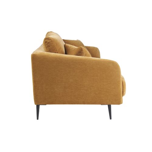 Canapé Design 3 Places En Tissu Effet Velours Jaune Curry Et Métal Noir Jerry