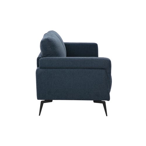 Canapé Design 2 Places En Tissu Effet Velours Texturé Bleu Foncé Et Métal Noir Mosco