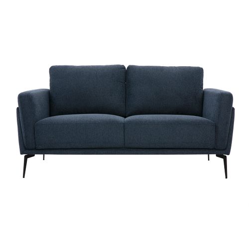 Canapé Design 2 Places En Tissu Effet Velours Texturé Bleu Foncé Et Métal Noir Mosco