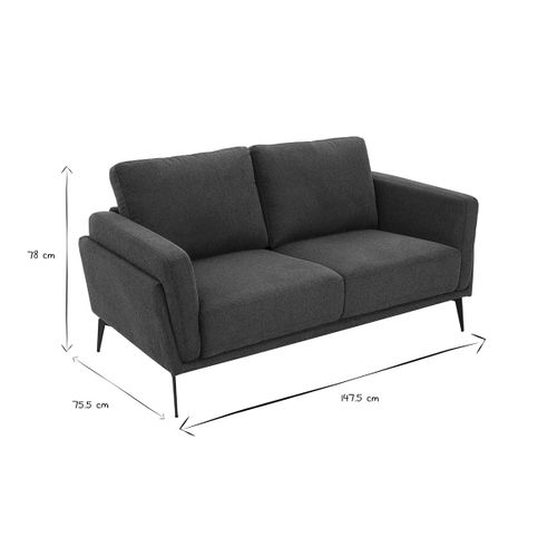 Canapé Design 2 Places En Tissu Effet Velours Texturé Bleu Foncé Et Métal Noir Mosco