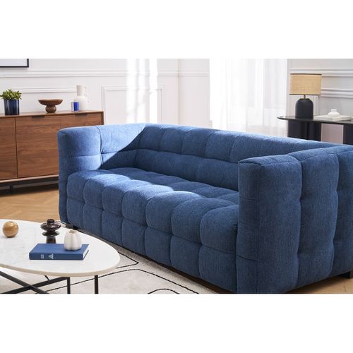 Canapé Design 3 Places En Tissu Effet Velours Texturé Bleu Foncé Corto