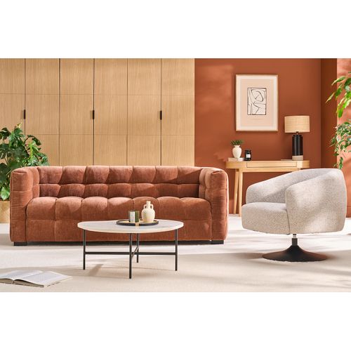 Canapé Design 3 Places En Tissu Effet Velours Terre Brûlée Corto