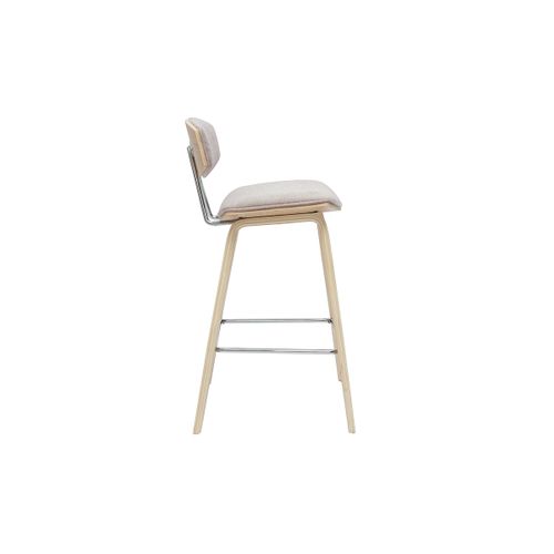 Tabourets De Bar Design En Tissu Effet Velours Texturé Beige Et Bois Clair H69 Cm (lot De 2) Vasco