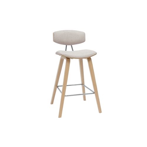 Tabourets De Bar Design En Tissu Effet Velours Texturé Beige Et Bois Clair H69 Cm (lot De 2) Vasco