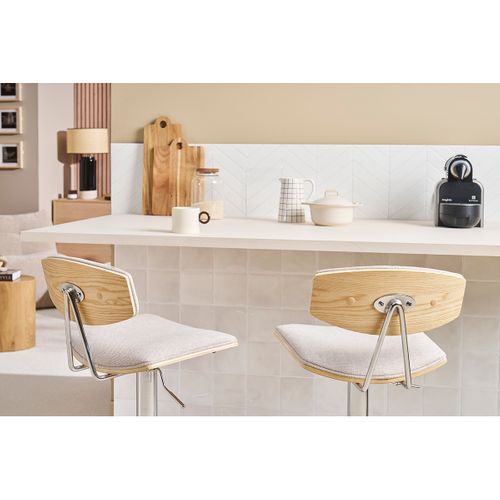 Tabourets De Bar Design Réglables En Tissu Effet Velours Texturé Beige Et Métal (lot De 2) Vasco