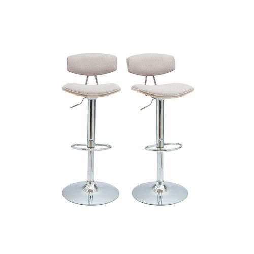 Tabourets De Bar Design Réglables En Tissu Effet Velours Texturé Beige Et Métal (lot De 2) Vasco