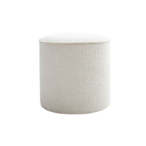 Pouf Rond En Tissu Effet Laine Bouclée Blanc D40 Cm Paul